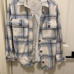 Ultra Flirt Light Blue and White Plaid Shirt Jacket